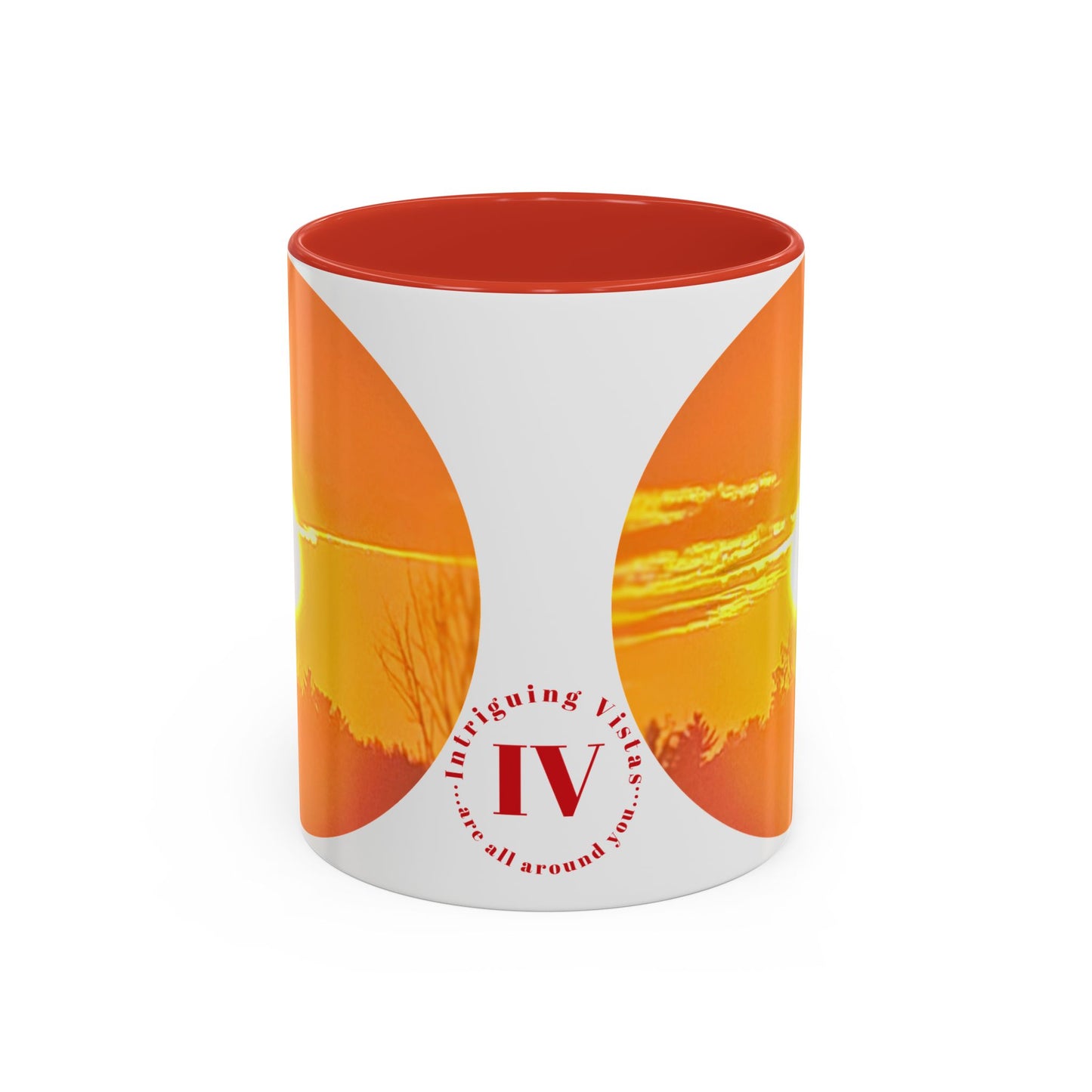 Custom Designed Red Accent Coffee Mug Available In Two Sizes From The Sunset Series At Intriguing Vistas