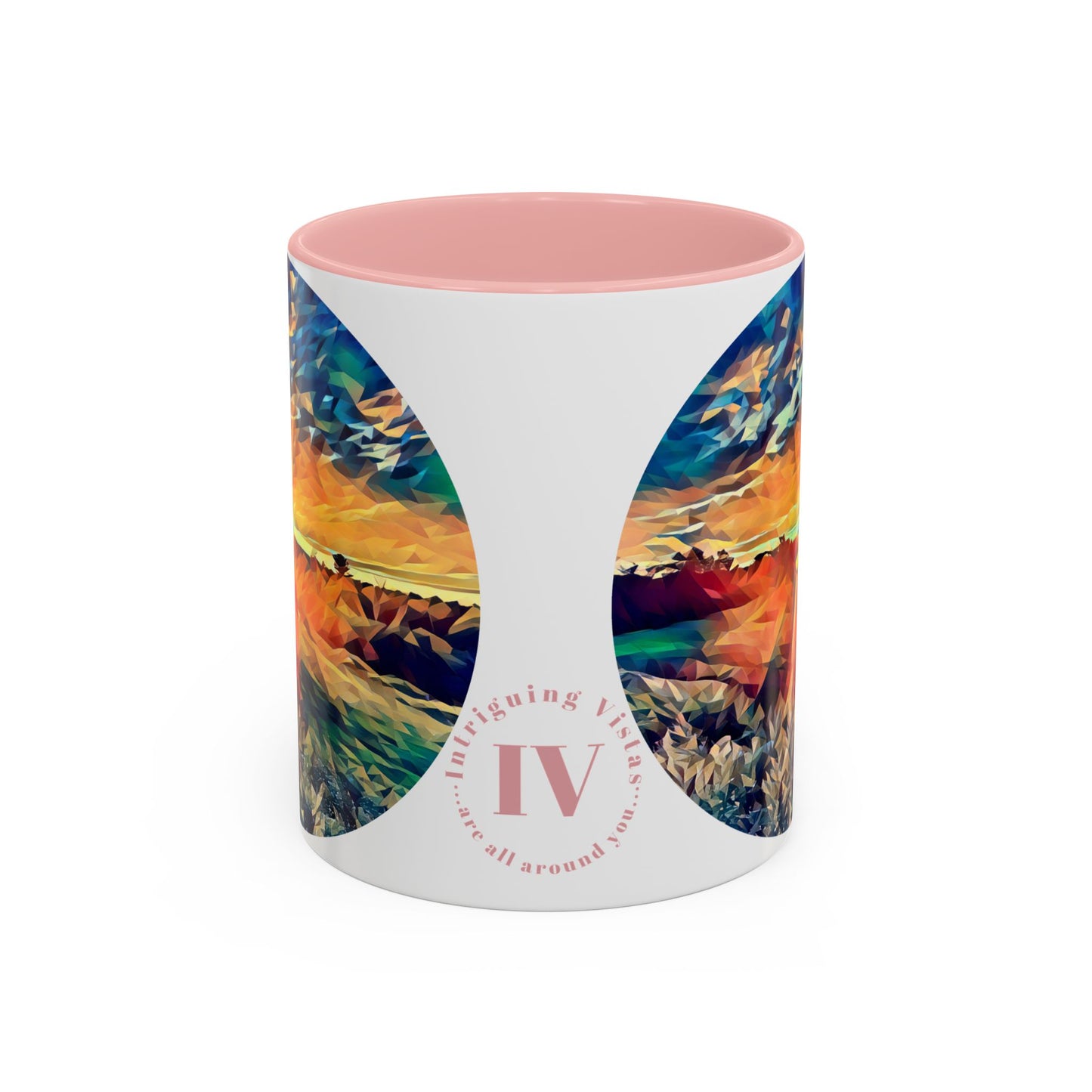 Custom Designed Pink Accent Coffee Mug Available In Two Sizes From The Sunset Series At Intriguing Vistas