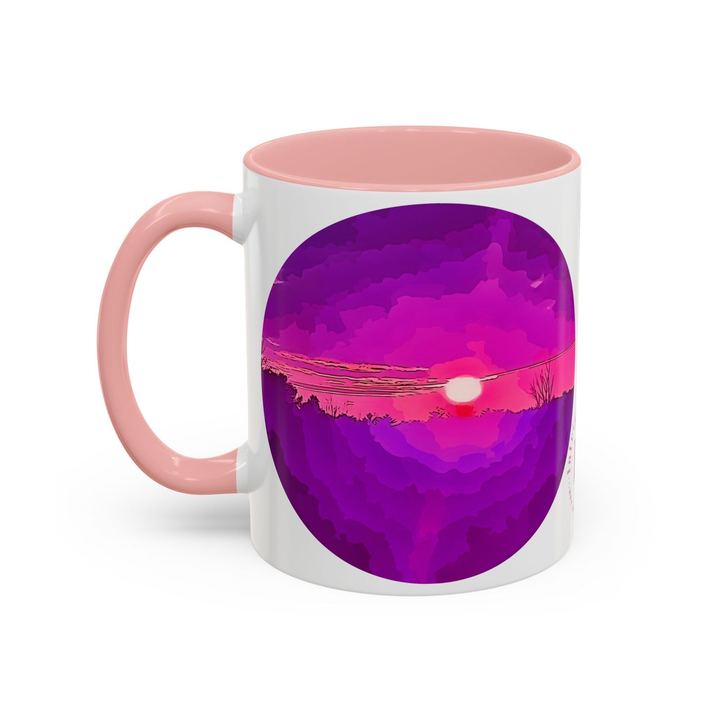 Custom Designed Pink Accent Coffee Mug Available In Two Sizes From The Sunset Series At Intriguing Vistas