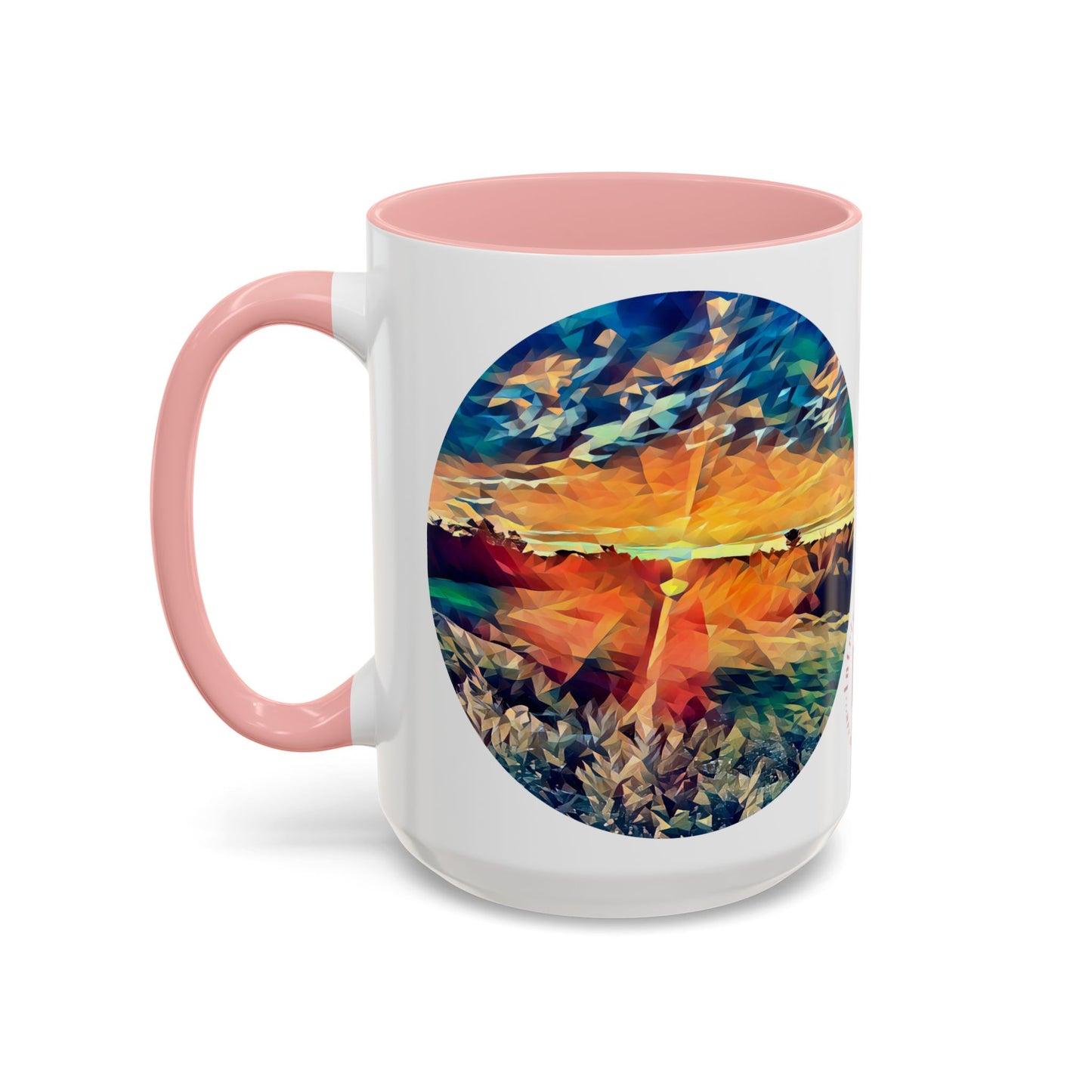 Custom Designed Pink Accent Coffee Mug Available In Two Sizes From The Sunset Series At Intriguing Vistas