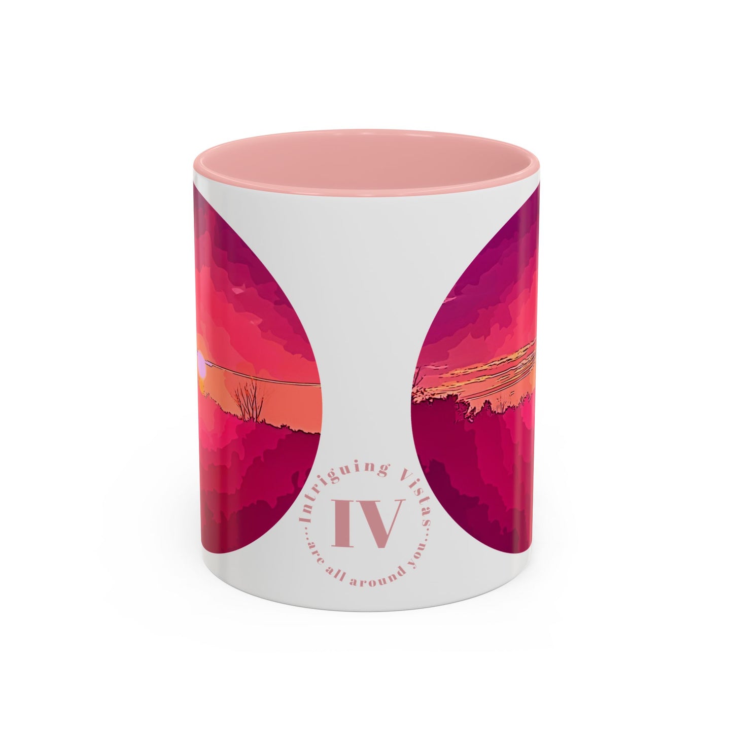 Custom Designed Pink Accent Coffee Mug Available In Two Sizes From The Sunset Series At Intriguing Vistas