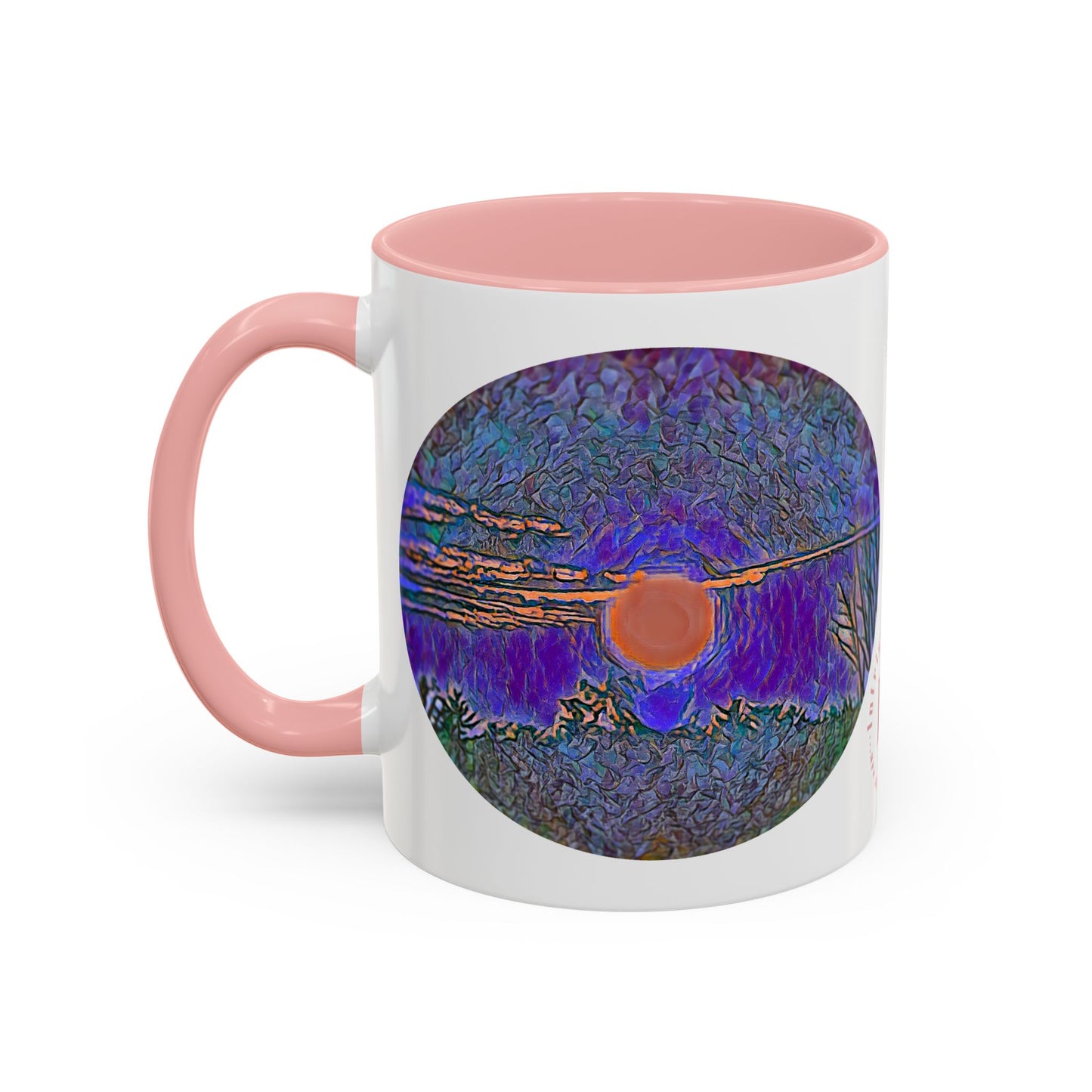 Custom Designed Pink Accent Coffee Mug Available In Two Sizes From The Sunset Series At Intriguing Vistas