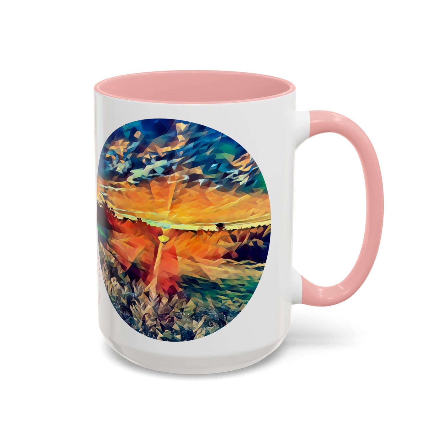 Custom Designed Pink Accent Coffee Mug Available In Two Sizes From The Sunset Series At Intriguing Vistas