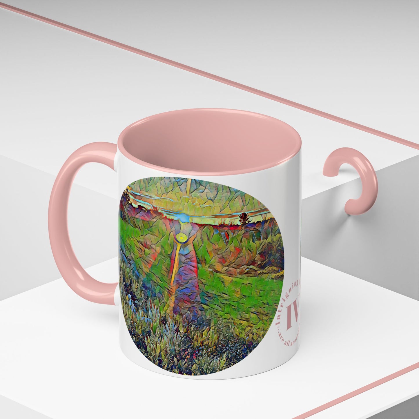 Custom Designed Pink Accent Coffee Mug Available In Two Sizes From The Sunset Series At Intriguing Vistas