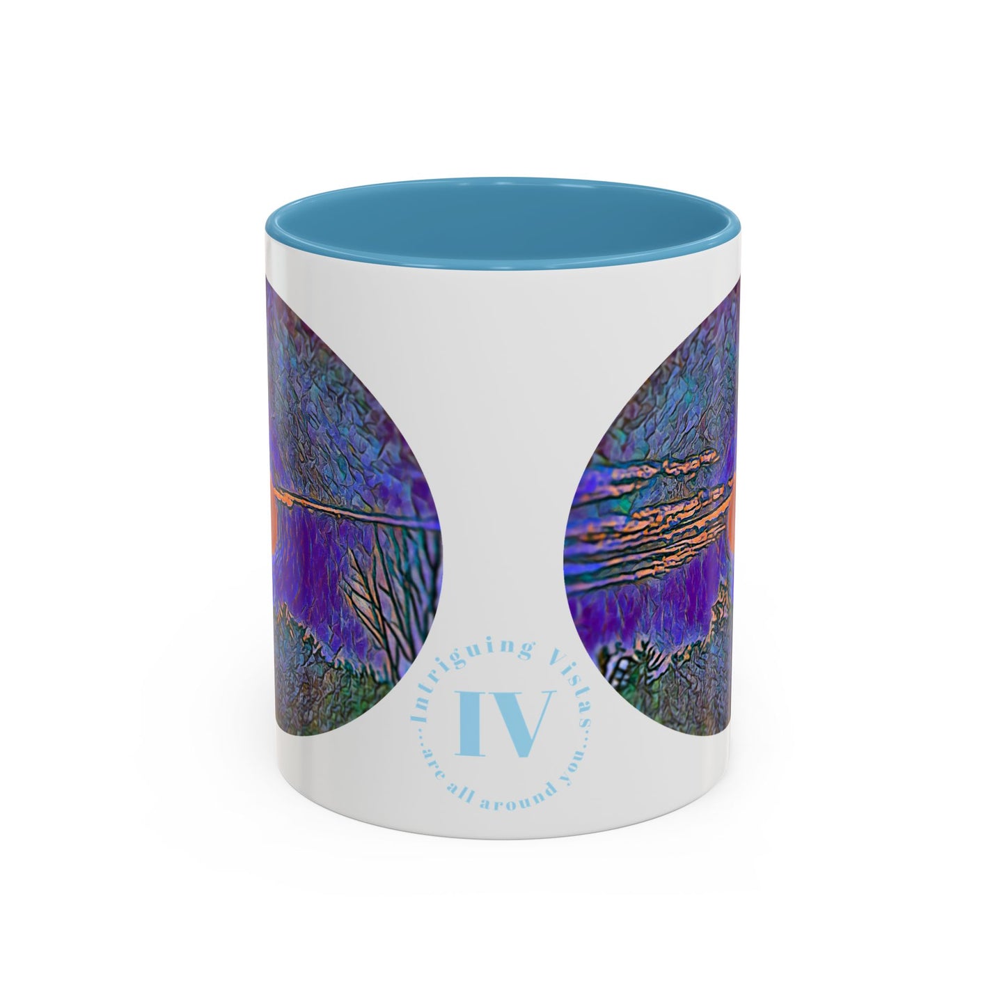 Custom Designed Lt Blue Accent Coffee Mug Available In Two Sizes From The Sunset Series At Intriguing Vistas