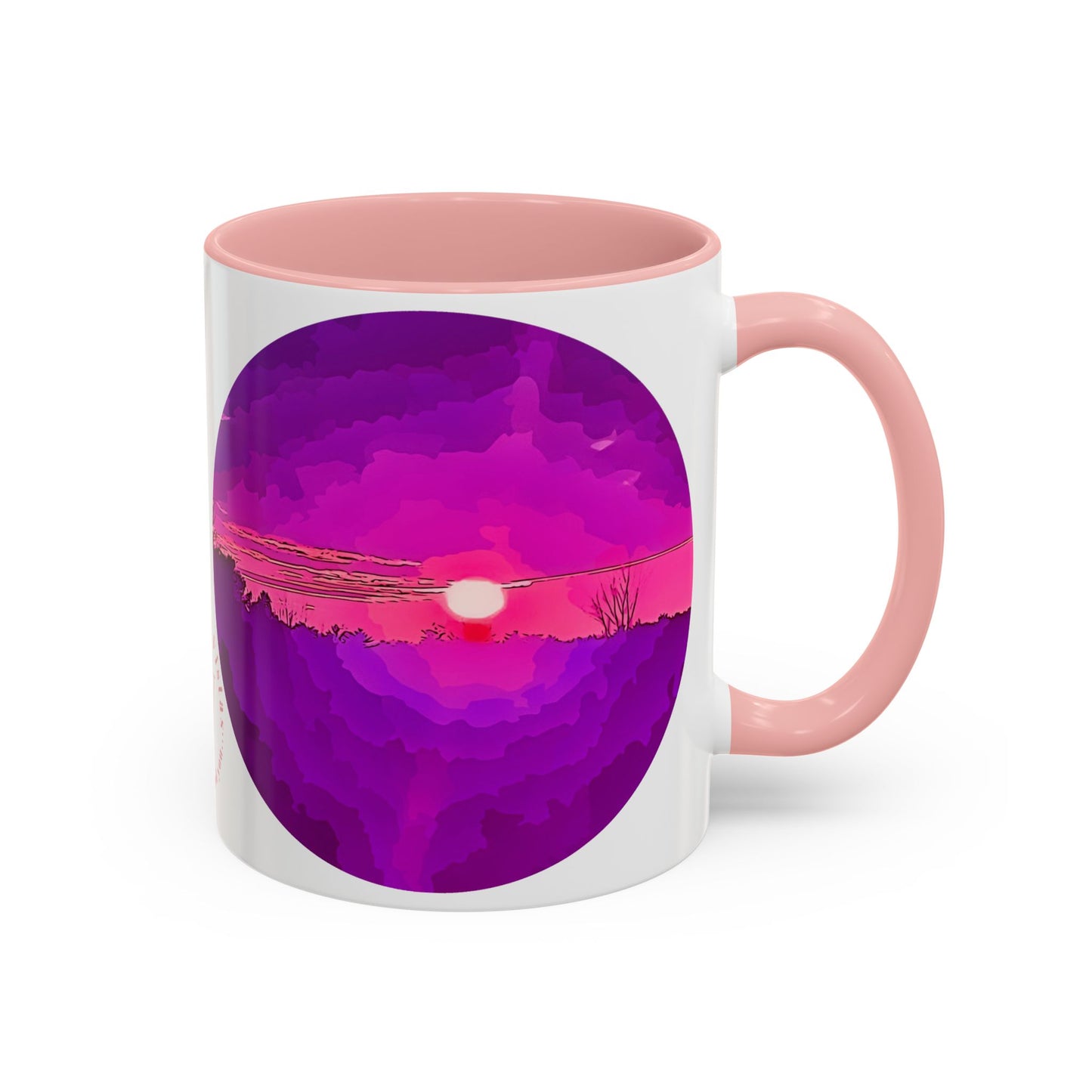 Custom Designed Pink Accent Coffee Mug Available In Two Sizes From The Sunset Series At Intriguing Vistas