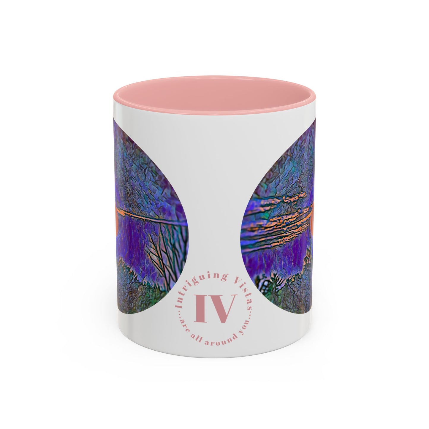 Custom Designed Pink Accent Coffee Mug Available In Two Sizes From The Sunset Series At Intriguing Vistas