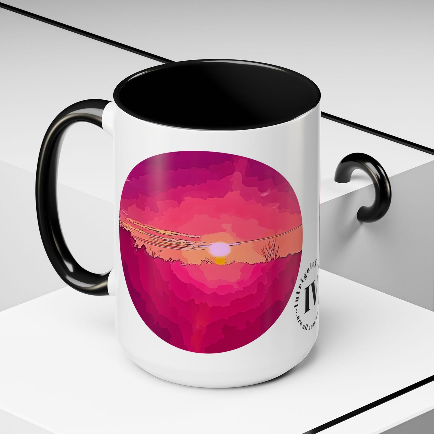 Custom Designed Black Accent Coffee Mug Available In Two Sizes From The Sunset Series At Intriguing Vistas