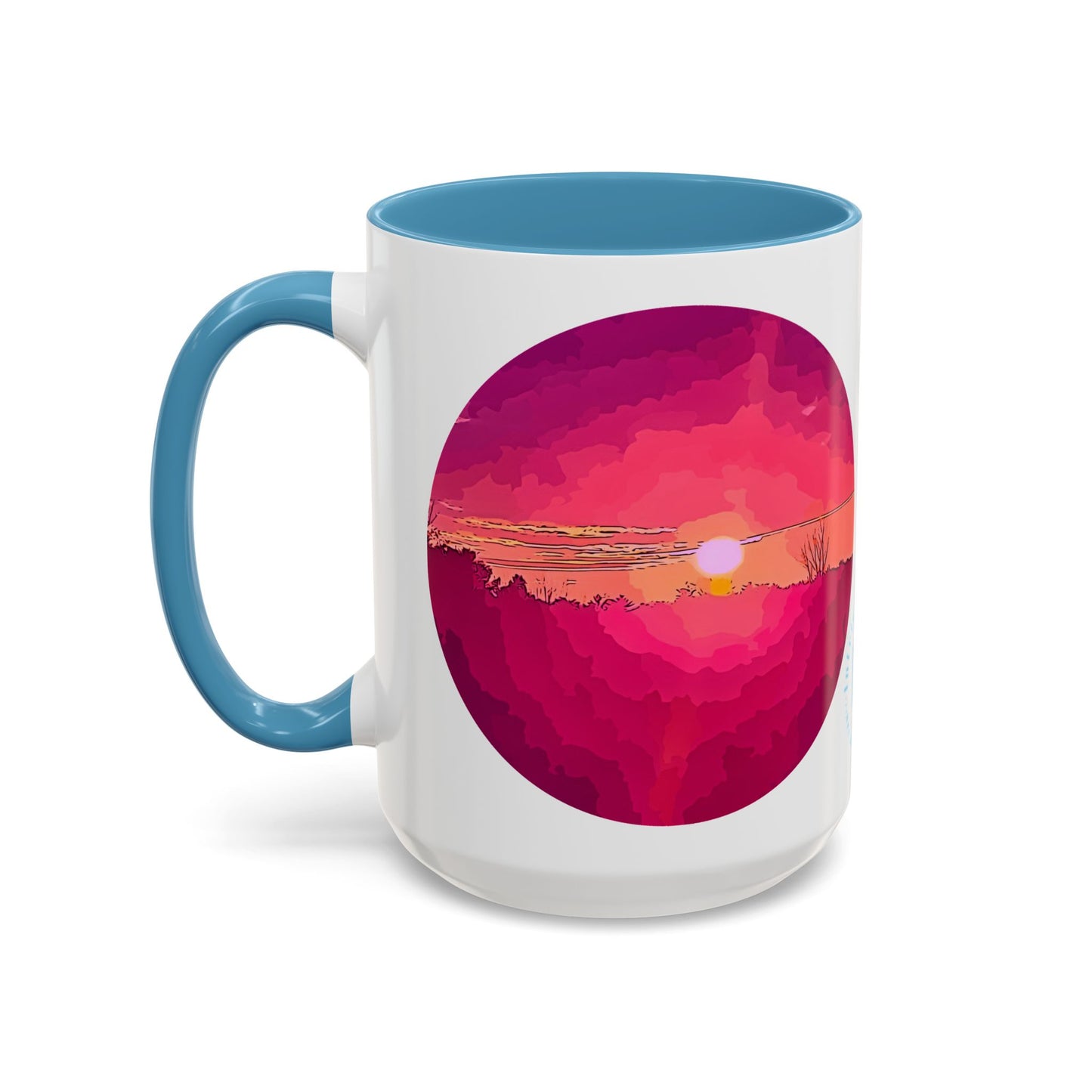 Custom Designed Lt Blue Accent Coffee Mug Available In Two Sizes From The Sunset Series At Intriguing Vistas