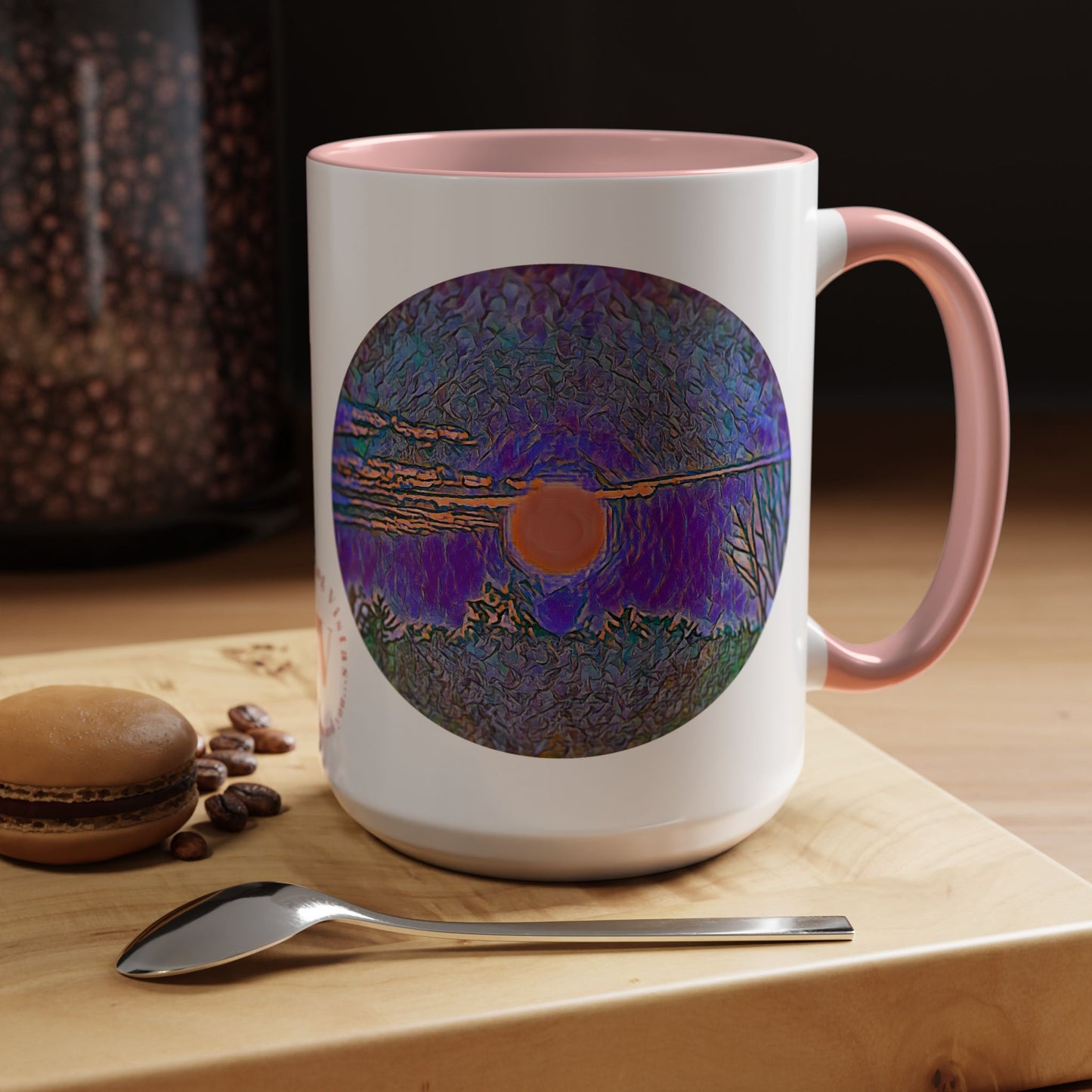 Custom Designed Pink Accent Coffee Mug Available In Two Sizes From The Sunset Series At Intriguing Vistas