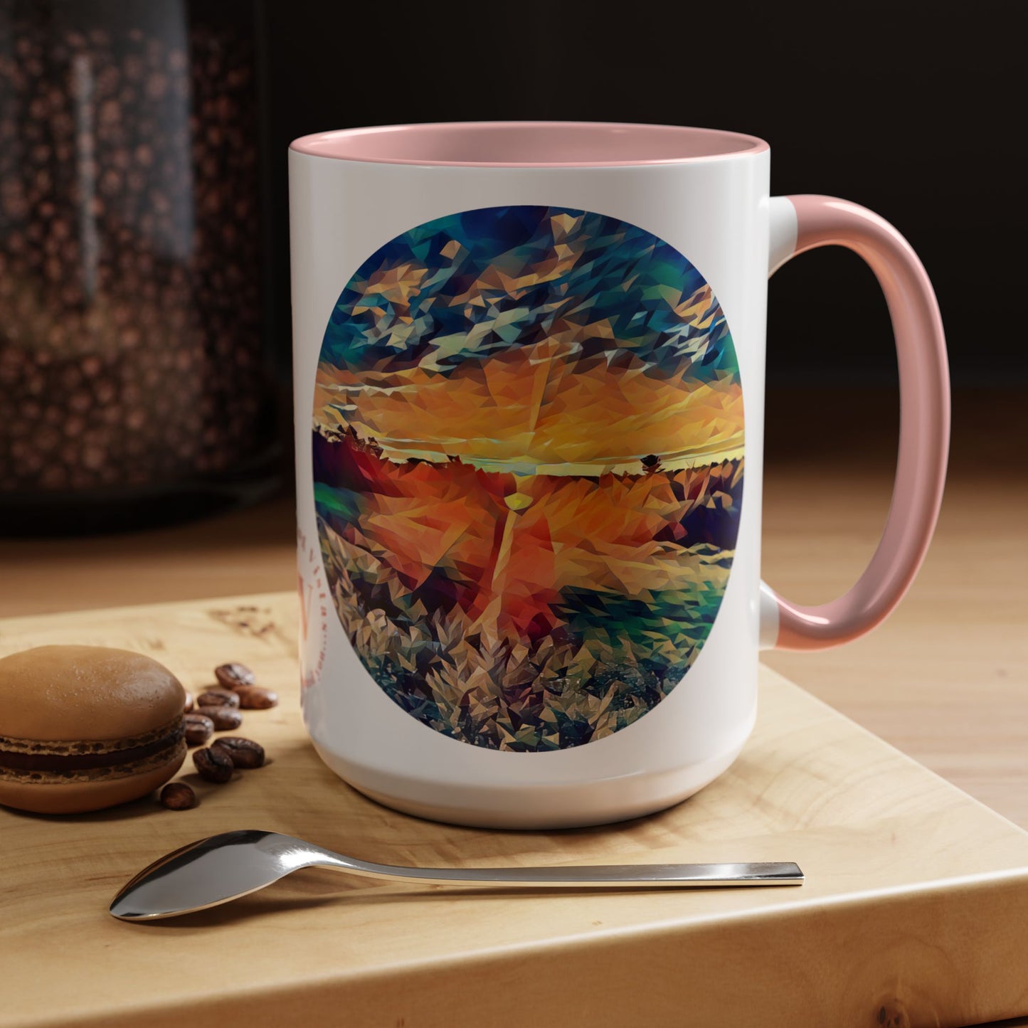 Custom Designed Pink Accent Coffee Mug Available In Two Sizes From The Sunset Series At Intriguing Vistas