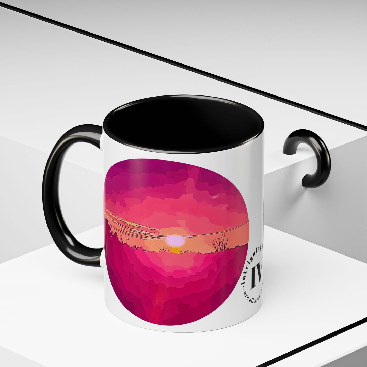 Custom Designed Black Accent Coffee Mug Available In Two Sizes From The Sunset Series At Intriguing Vistas