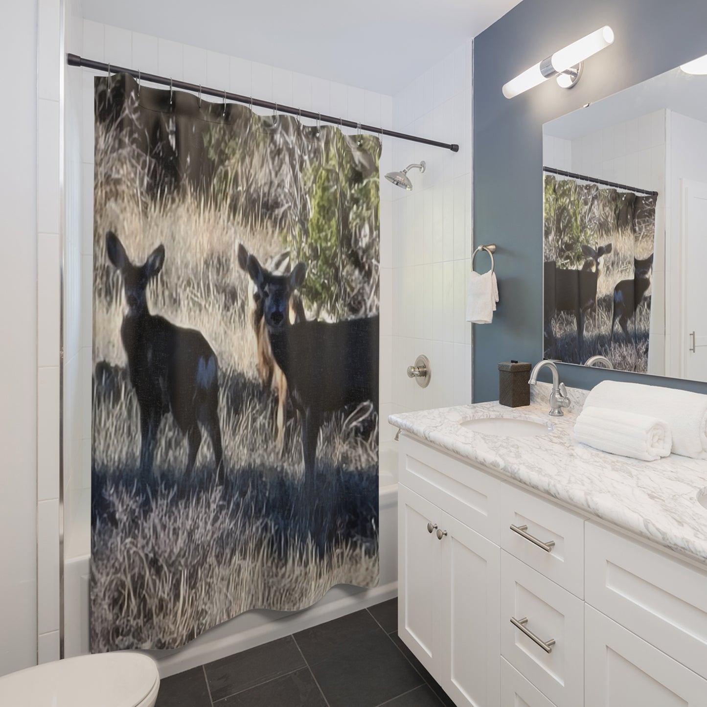 Serene Wildlife Shower Curtain - Calm Coastal Design for Tranquil Bathrooms