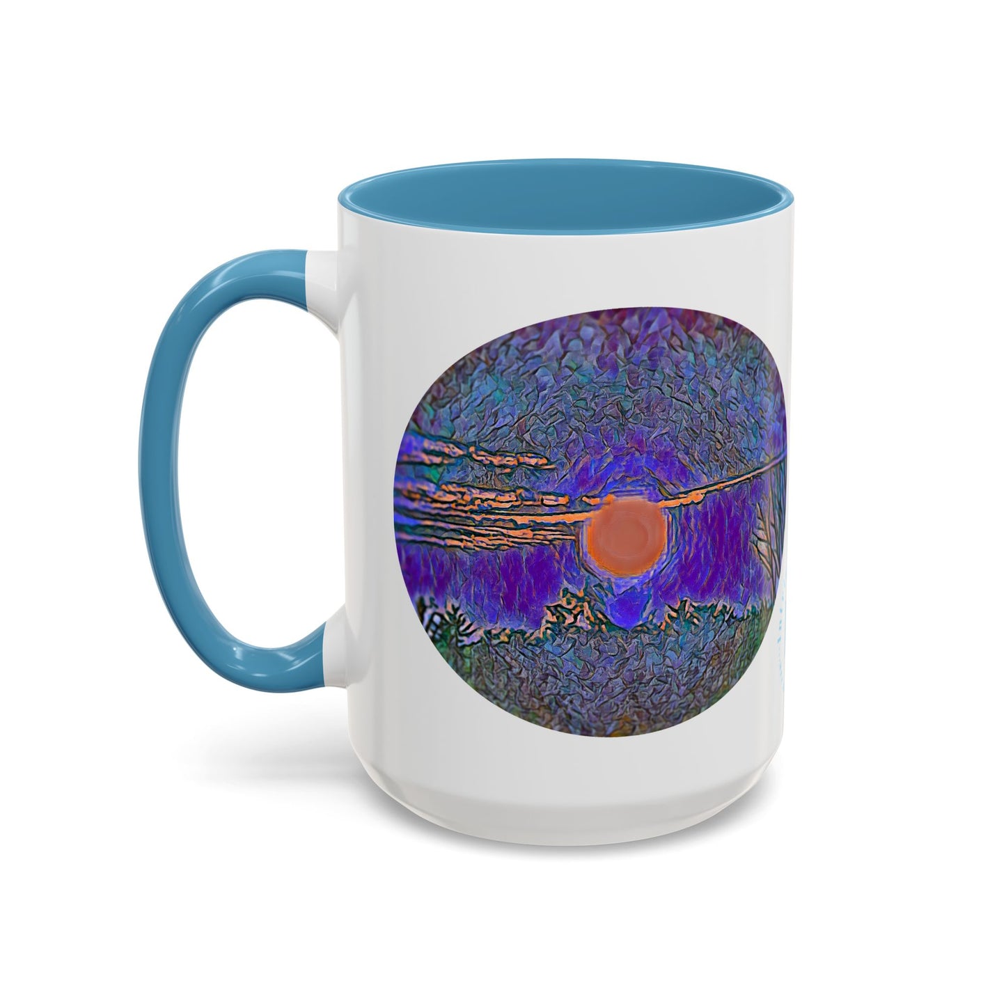 Custom Designed Lt Blue Accent Coffee Mug Available In Two Sizes From The Sunset Series At Intriguing Vistas