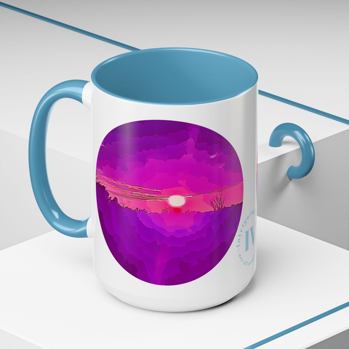 Custom Designed Lt Blue Accent Coffee Mug Available In Two Sizes From The Sunset Series At Intriguing Vistas