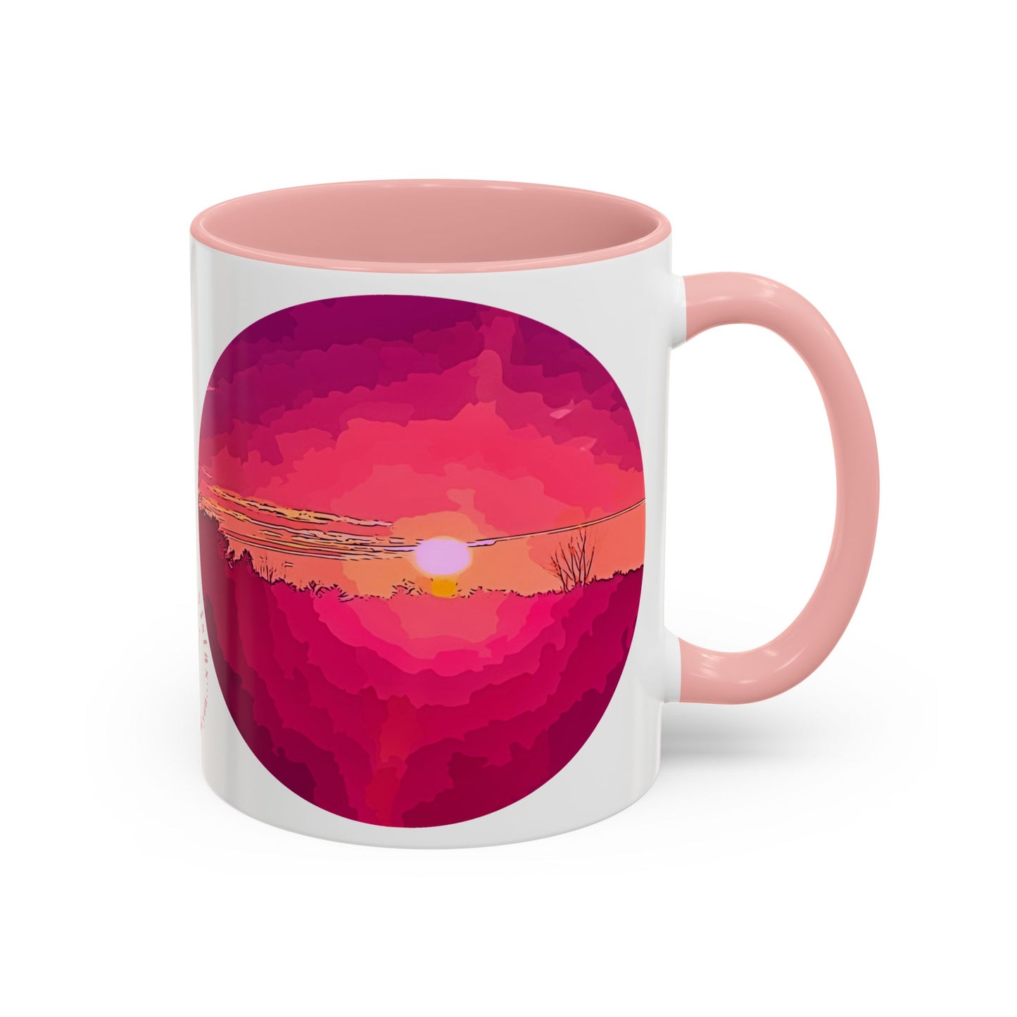 Custom Designed Pink Accent Coffee Mug Available In Two Sizes From The Sunset Series At Intriguing Vistas