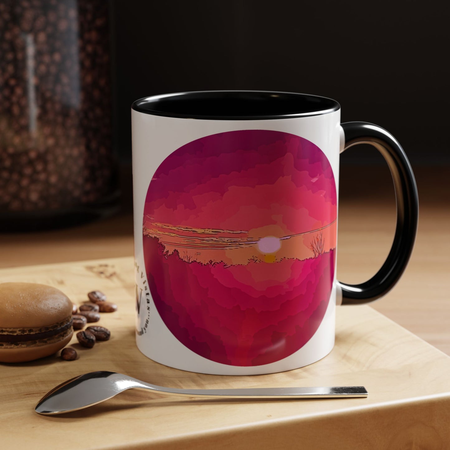 Custom Designed Black Accent Coffee Mug Available In Two Sizes From The Sunset Series At Intriguing Vistas