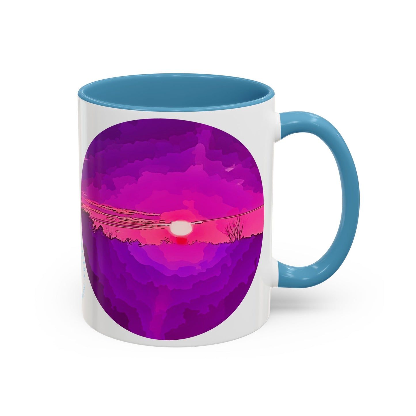 Custom Designed Lt Blue Accent Coffee Mug Available In Two Sizes From The Sunset Series At Intriguing Vistas