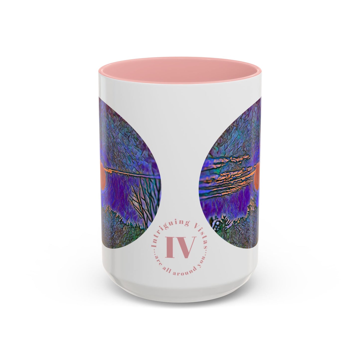 Custom Designed Pink Accent Coffee Mug Available In Two Sizes From The Sunset Series At Intriguing Vistas