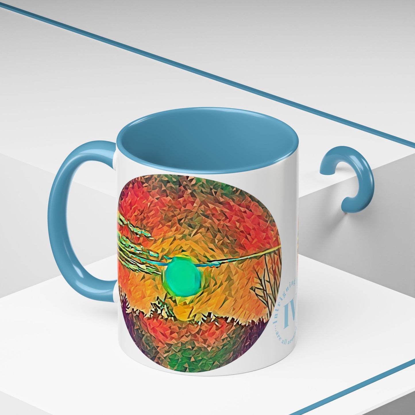 Custom Designed Lt Blue Accent Coffee Mug Available In Two Sizes From The Sunset Series At Intriguing Vistas