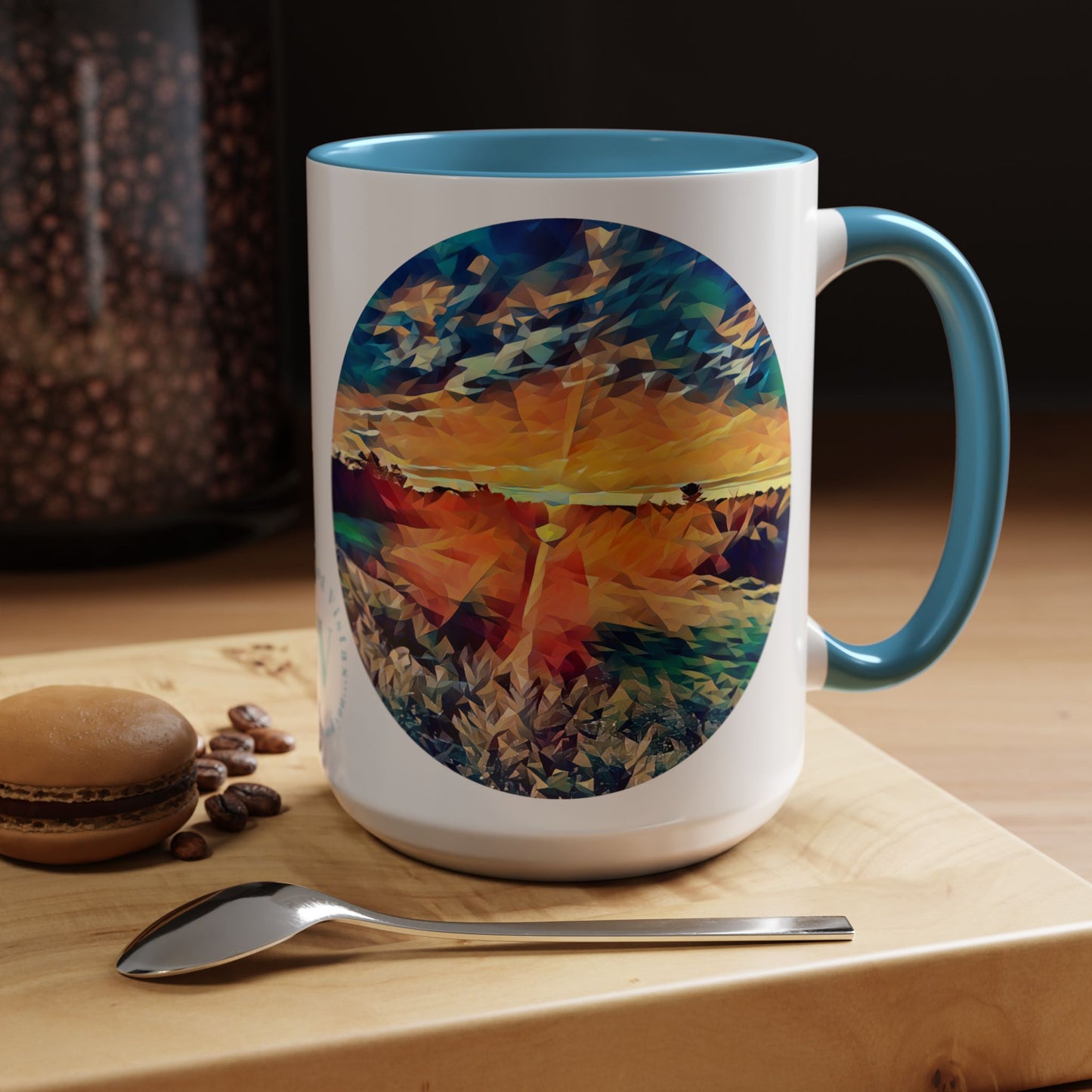 Custom Designed Lt Blue Accent Coffee Mug Available In Two Sizes From The Sunset Series At Intriguing Vistas