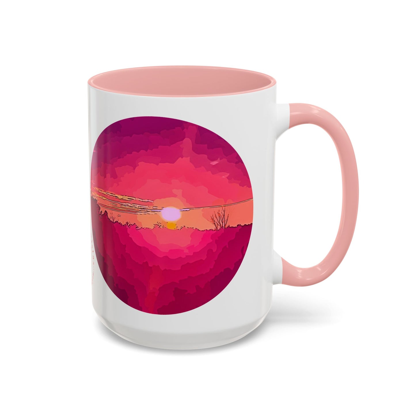 Custom Designed Pink Accent Coffee Mug Available In Two Sizes From The Sunset Series At Intriguing Vistas