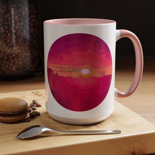 Custom Designed Pink Accent Coffee Mug Available In Two Sizes From The Sunset Series At Intriguing Vistas