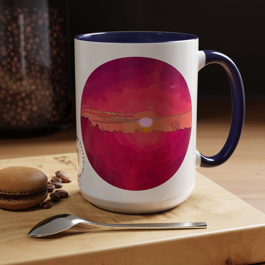 Custom Designed Navy Accent Coffee Mug Available In Two Sizes From The Sunset Series At Intriguing Vistas