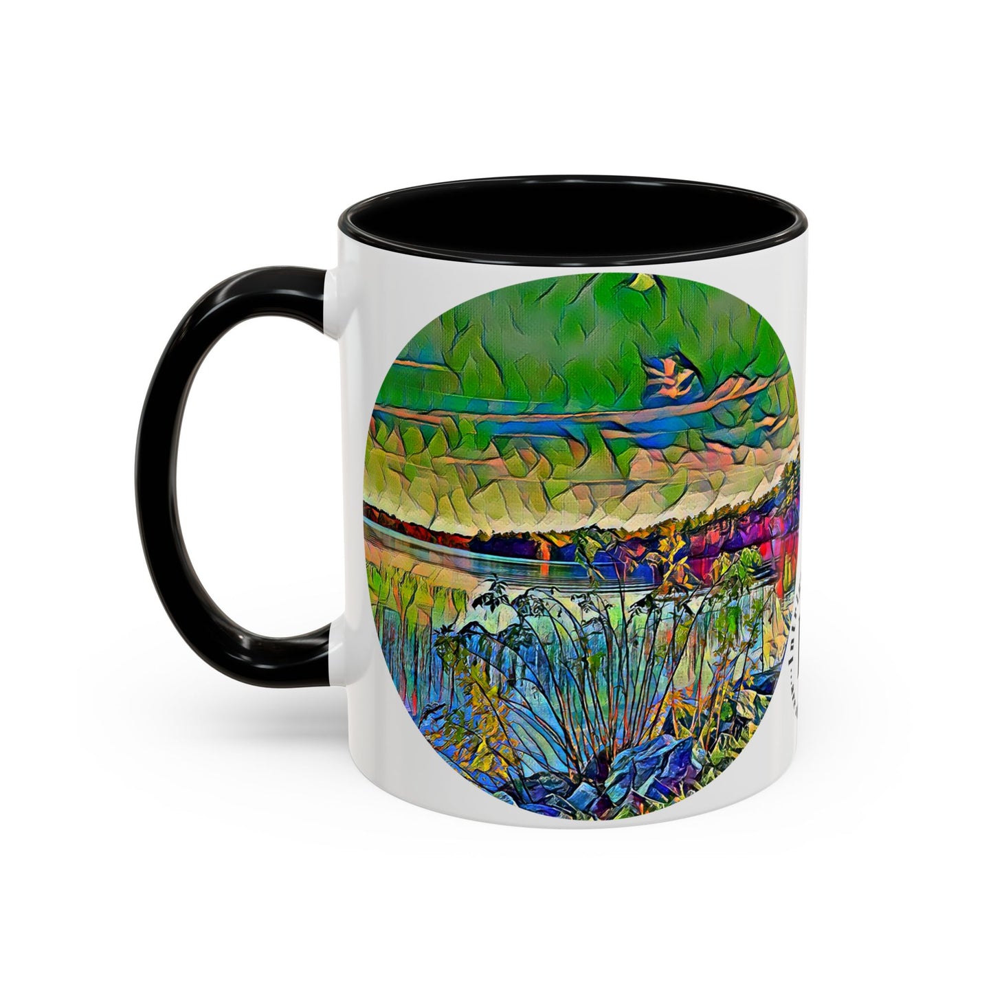 Custom Designed Black Accent Coffee Mug Available In Two Sizes From The Scenery Series At Intriguing Vistas