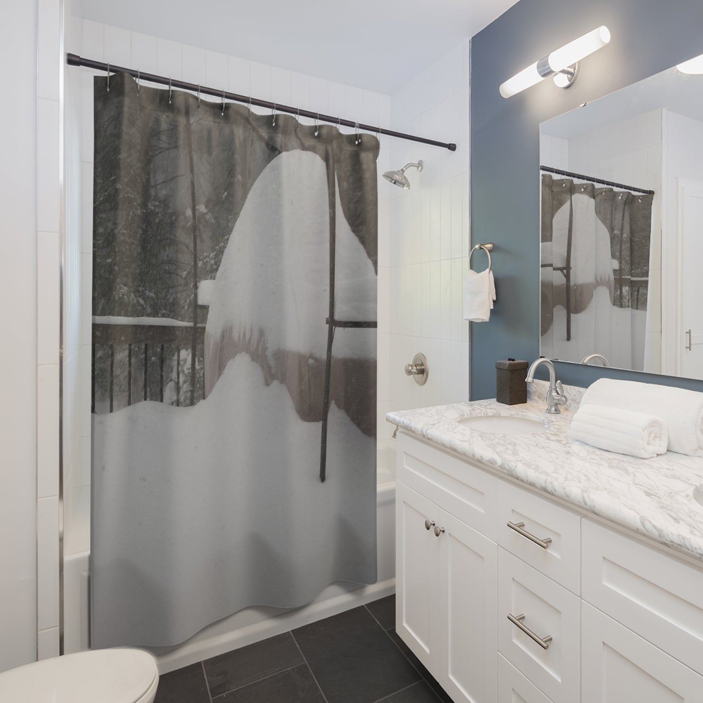 Snow in New Hampshire Shower Curtain - Calm Design for Tranquil Bathrooms