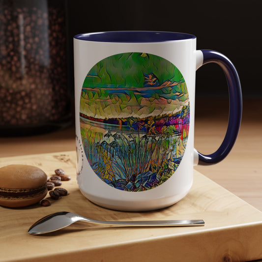 Custom Designed Navy Accent Coffee Mug Available In Two Sizes From The Scenery Series At Intriguing Vistas