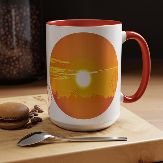 Custom Designed Red Accent Coffee Mug Available In Two Sizes From The Sunset Series At Intriguing Vistas