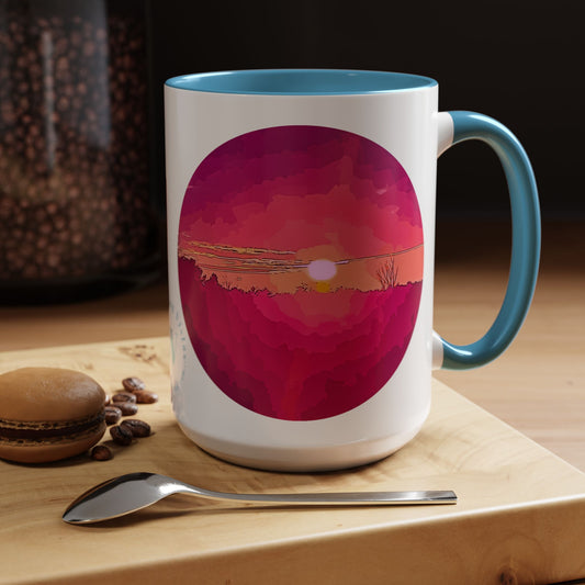 Custom Designed Lt Blue Accent Coffee Mug Available In Two Sizes From The Sunset Series At Intriguing Vistas