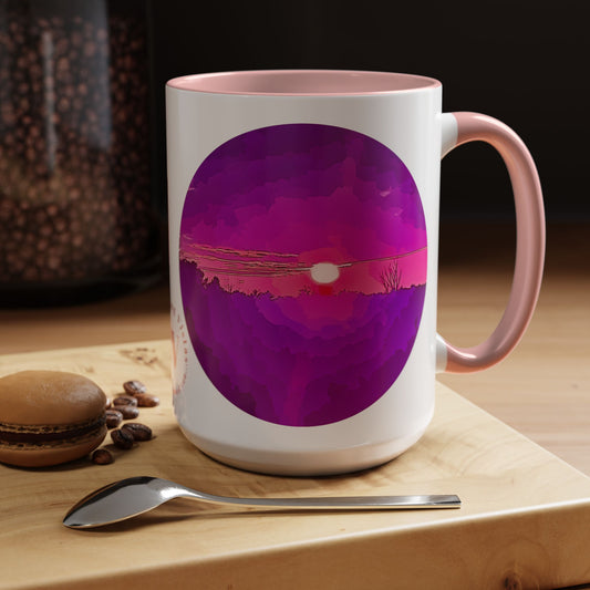 Custom Designed Pink Accent Coffee Mug Available In Two Sizes From The Sunset Series At Intriguing Vistas