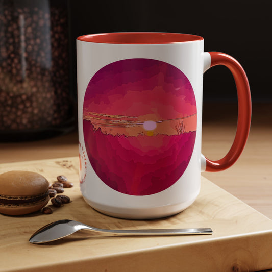 Custom Designed Red Accent Coffee Mug Available In Two Sizes From The Sunset Series At Intriguing Vistas