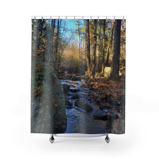 Serene Streamscape Shower Curtain - Calm Design for Tranquil Bathrooms