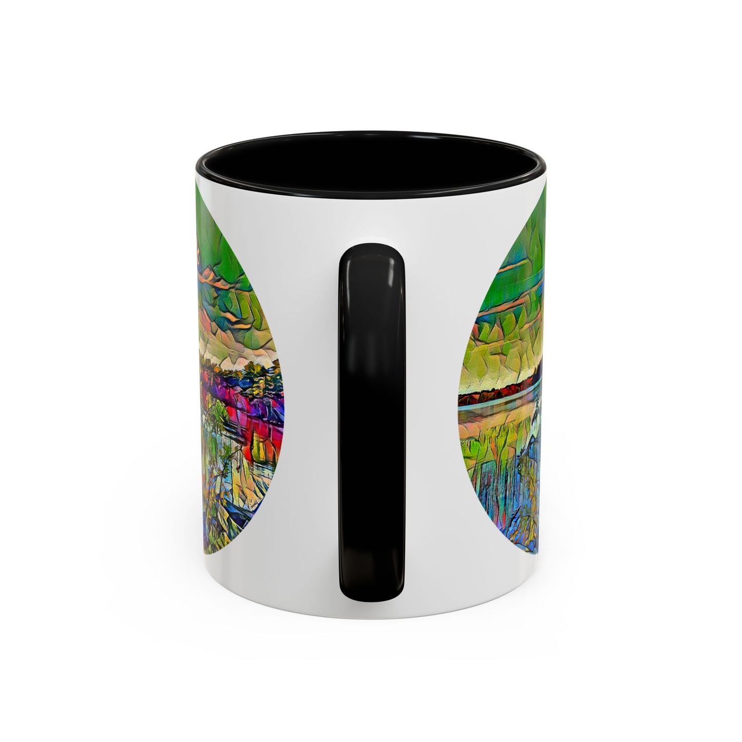 Custom Designed Black Accent Coffee Mug Available In Two Sizes From The Scenery Series At Intriguing Vistas