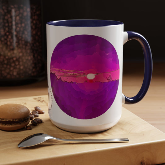 Custom Designed Navy Accent Coffee Mug Available In Two Sizes From The Sunset Series At Intriguing Vistas