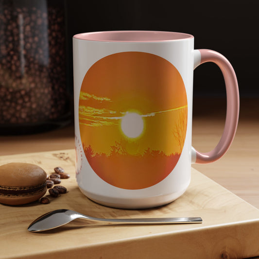 Custom Designed Pink Accent Coffee Mug Available In Two Sizes From The Sunset Series At Intriguing Vistas